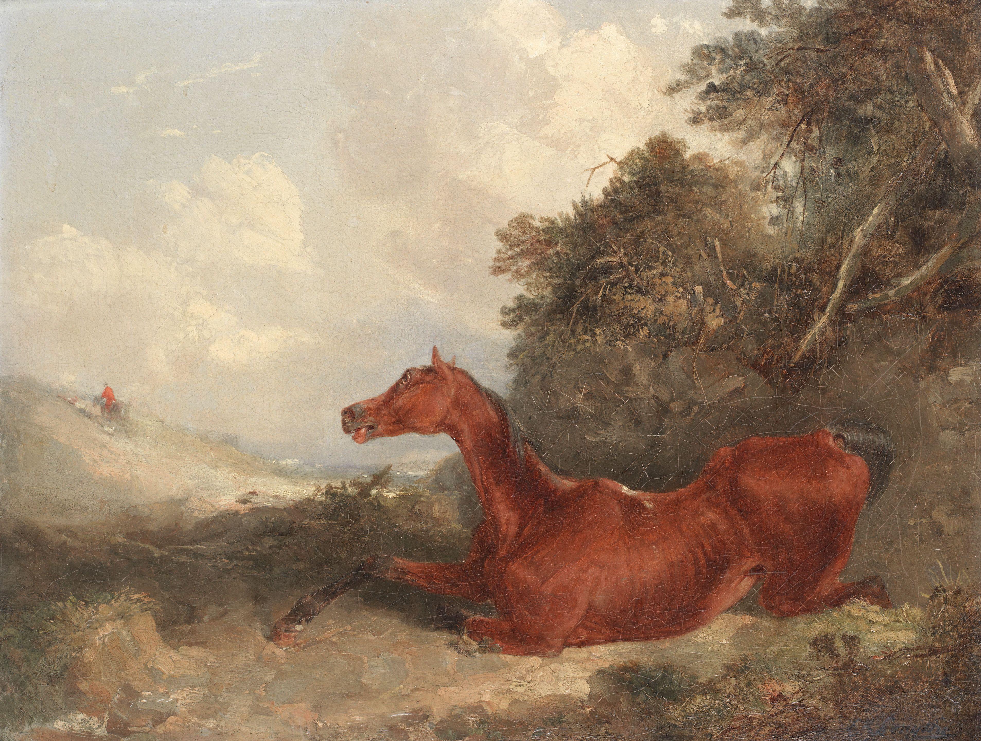 Edward Robert Smythe - A tethered horse straining to join the hunt