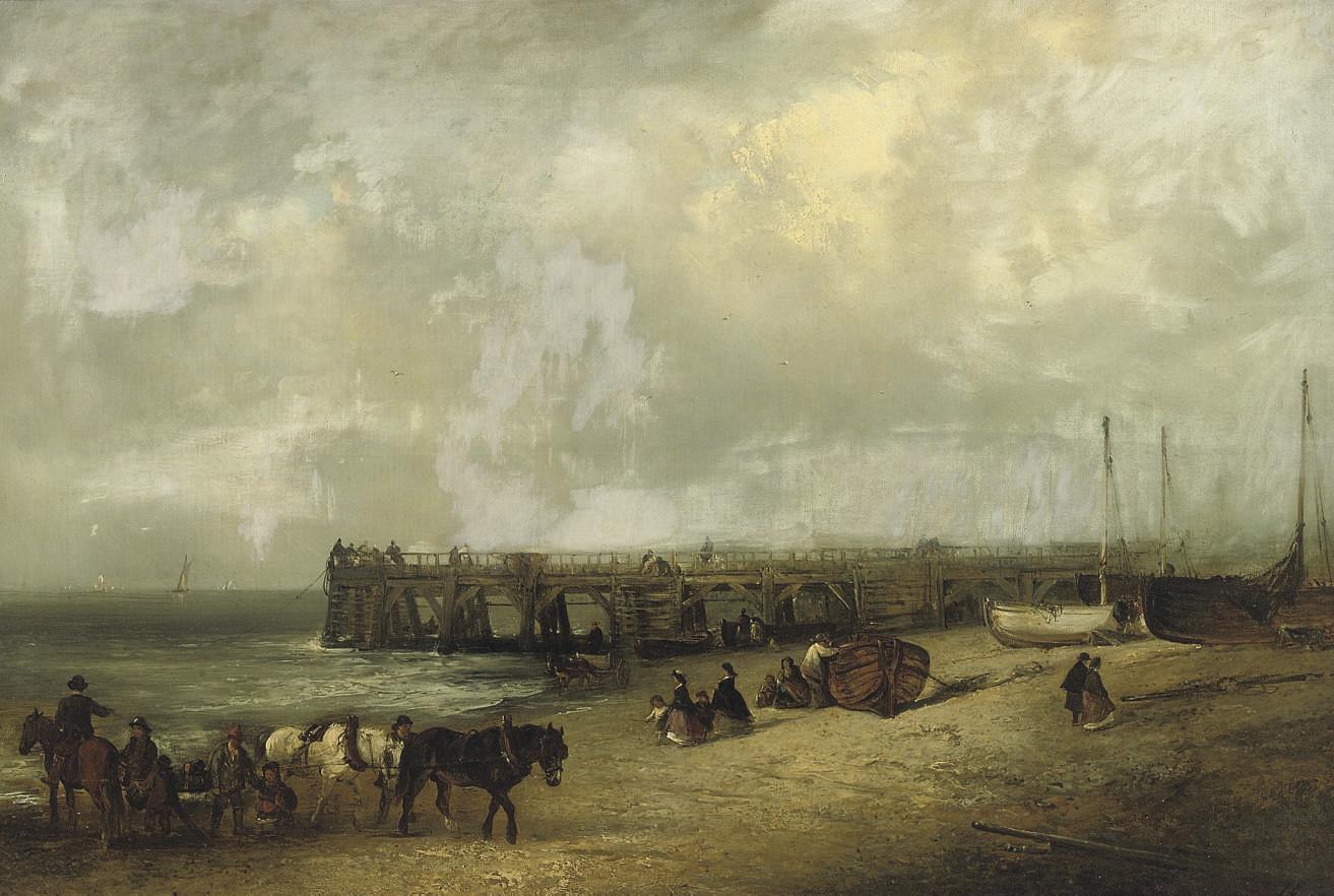 Edward Robert Smythe - The Yarmouth Jetty, with promenaders, fishermen and travellers with their horses