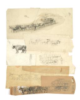 Edward Roper - FIve Preparatory Studies Of Cattle And Cart 18 X 37Cm (7 1/16 X 14 9/16In) And Smaller. (5)