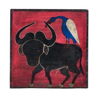 Edward Saidi Tingatinga - Sans titre (buffle et oiseau)