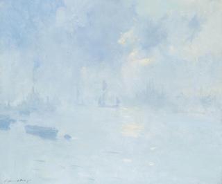 Edward Seago, R.W.S., R.B.A. - A misty morning on the lower Thames