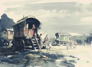 Edward Seago, R.W.S., R.B.A. - Gypsy Caravans