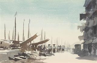 Edward Seago, R.W.S., R.B.A. - The Waterfront, Aberdeen, Hong Kong