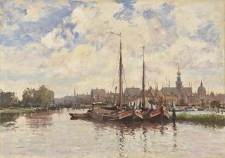 Edward Seago, R.W.S., R.B.A. - Two barges at Hoorn, the Netherlands