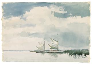 Edward Seago, R.W.S., R.B.A. - Yachts lowering sails