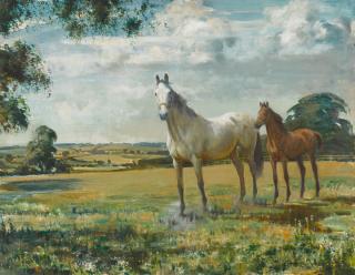 Edward Seago, R.W.S. - A Mare and Foal in a Paddock