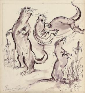 Edward Seago, R.W.S. - A study of otters