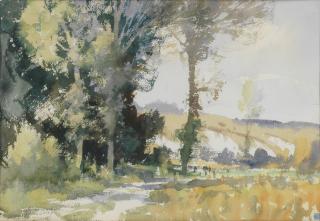 Edward Seago, RWS, RBA - Poplars and chalk cliffs on the Seine