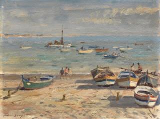 Edward Seago, RWS, RBA - Sardine boats, Cascais, Portugal