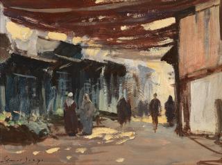 Edward Seago, RWS, RBA - \'Sunlight and Shadow - the Souk, Marrakech\'