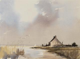 Edward Seago, RWS, RBA - The Broads, at the River Orwell, with sailing boats