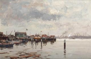 Edward Seago - Barges in Amsterdam