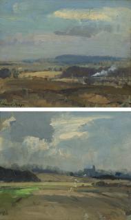Edward Seago - Landscape With A Locomotive And Wolferton Church, Norfolk: A Pair Of Landscapes
