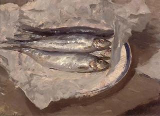 Edward Seago - Still Life of a plate of Herring