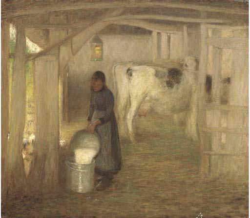 Edward Stott, A.R.A. - Milking Time, Early Morn