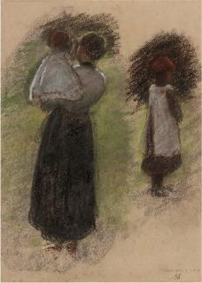 Edward Stott A.R.A. - Study of a woman and two children