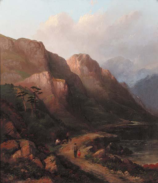 Edward Train - Figures in conversation on the banks of a loch