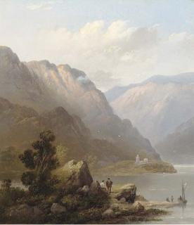 Edward Train - Figures on the banks of a loch