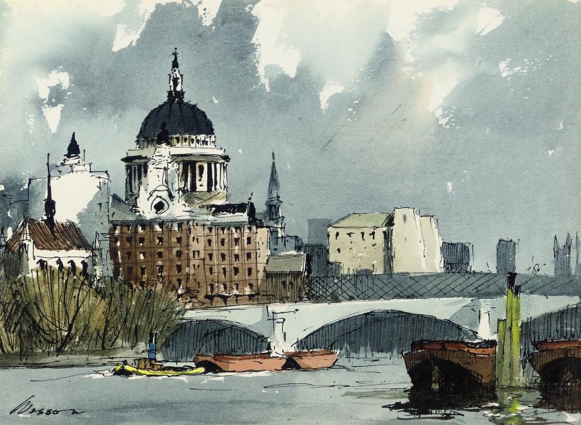 Edward Wesson, R.I., R.B.A., R.S.M.A. - Blackfriars Bridge with St Paul\'s beyond
