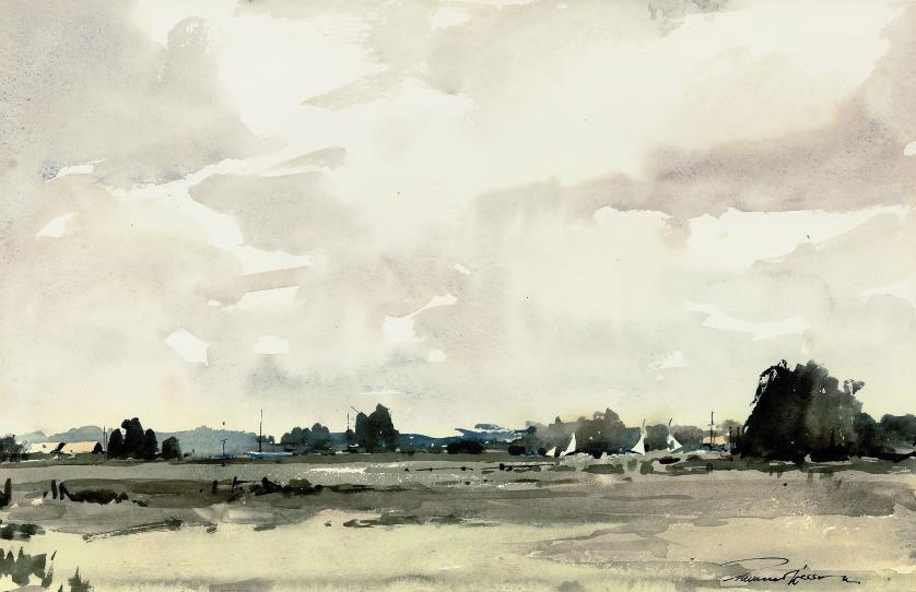 Edward Wesson, R.I., R.B.A., R.S.M.A. - The marshes near Acle, Norfolk