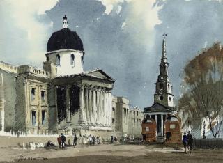 Edward Wesson, R.I., R.B.A., R.S.M.A. - The National Gallery and St Martin in the Fields