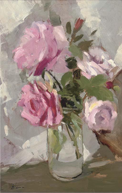 Edward Wesson - Roses in a glass vase
