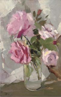Edward Wesson - Roses in a glass vase