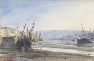 Edward William Cooke, R.A. - Boats Moored At Dieppe Harbour: Low Tide