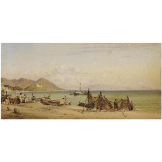 Edward William Cooke, R.A. - British Drying The Nets At Salerno, The Mountains Of Paestum In The Distance