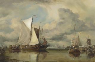 Edward William Cooke, R.A. - Calm on Zuider Zee: A Zuider Zee fishing haven