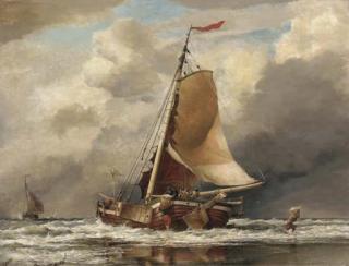Edward William Cooke, R.A. - Scheveling: Landing fish, coast of Holland