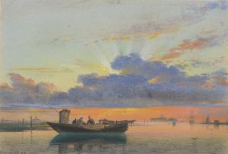 Edward William Cooke, R.A. - Sunset on the lagoon, Venice