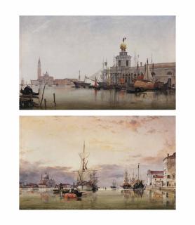 Edward William Cooke, R.A. - The Dogana di Mare with San Giorgio Maggiore beyond; and The Canale della Giudecca with the Redentore beyond.