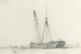 Edward William Cooke, R.A. - The sheer hulk, Portsmouth (recto) and a subsidiary sketch of figures disembarking into a lifeboat from a listing ship (verso); The Black Eagle leaving Valentia; and The Persia