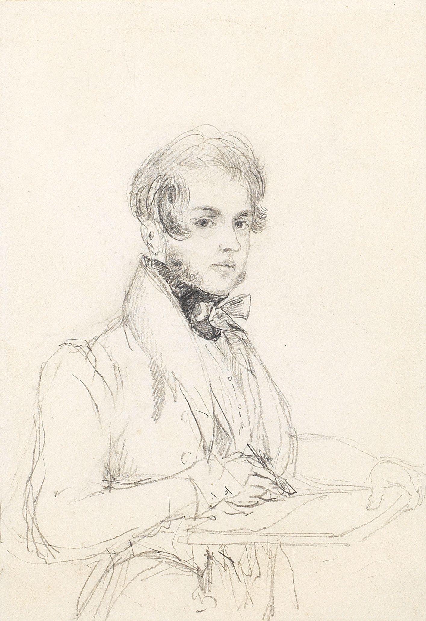 Edward William Cooke, RA - A self portrait of the artist holding a sketch book