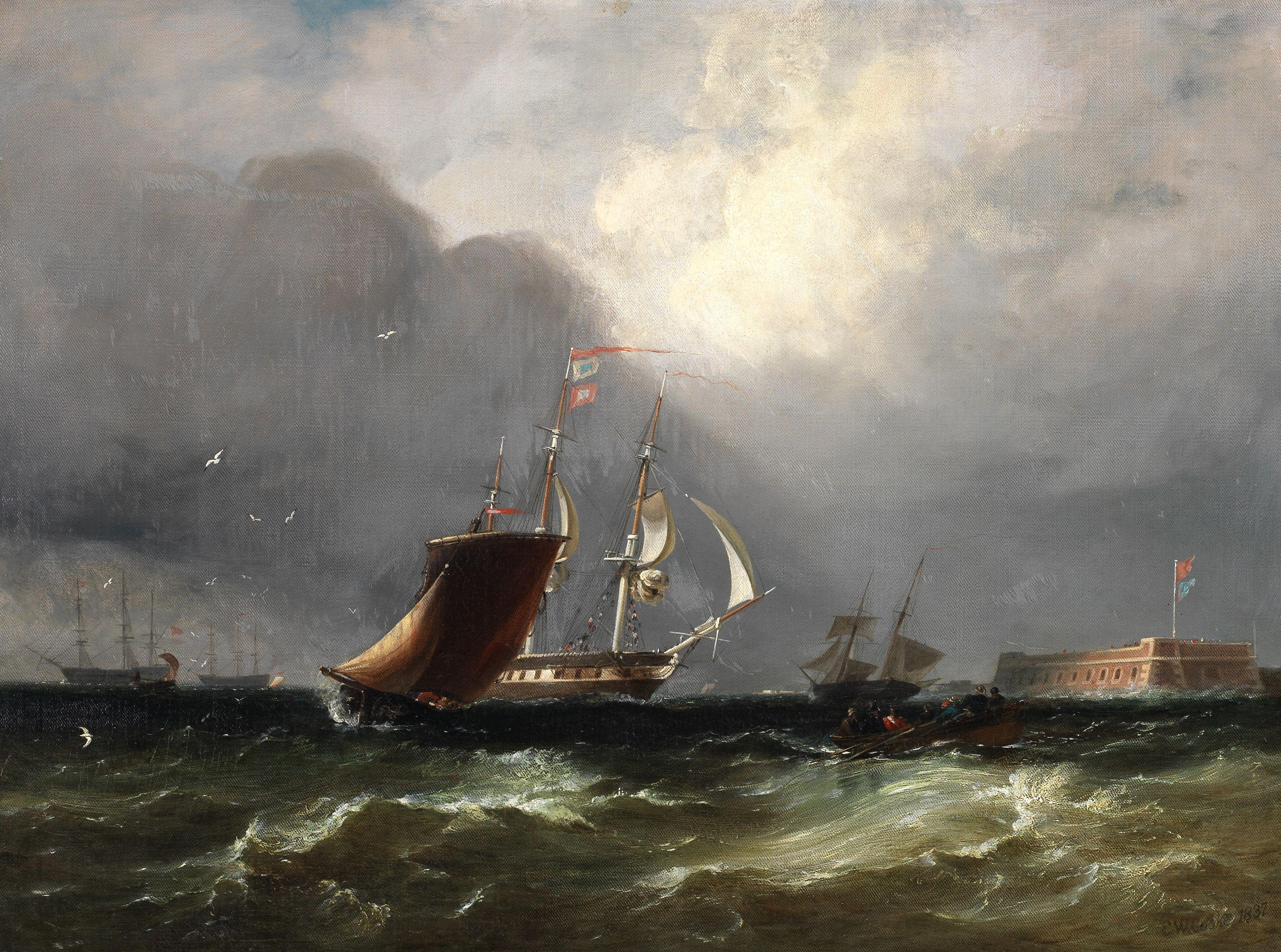 Edward William Cooke, RA - Caught in a squall off Fort Blockhouse, Portsmouth Harbour