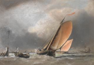 Edward William Cooke, RA - Dutch hoys and other shipping in choppy waters off Amsterdam