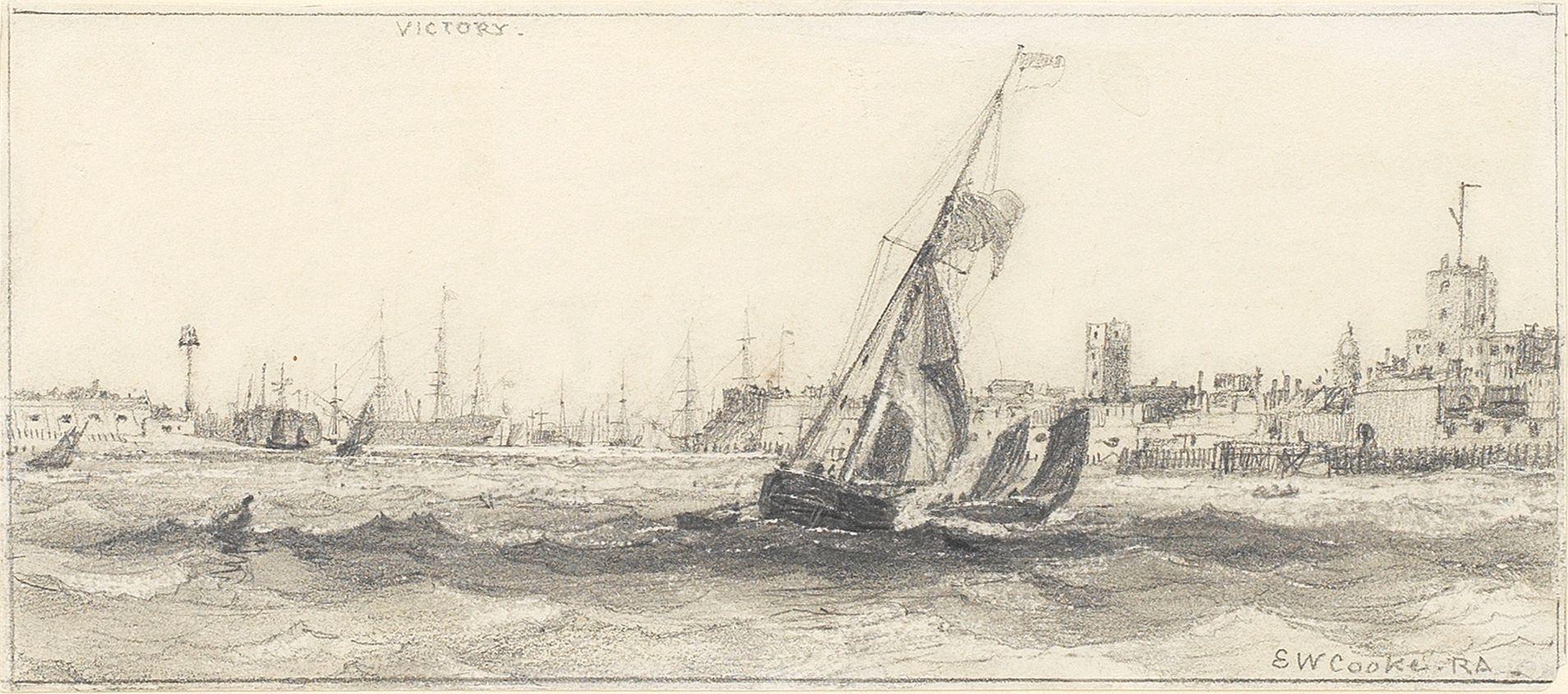 Edward William Cooke, RA - Portsmouth Harbour, a set of two 8 x 19cm (3 1/8 x 7 1/2in) and 7.3 x 17.1cm (2 7/8 x 6 3/4in). (2)