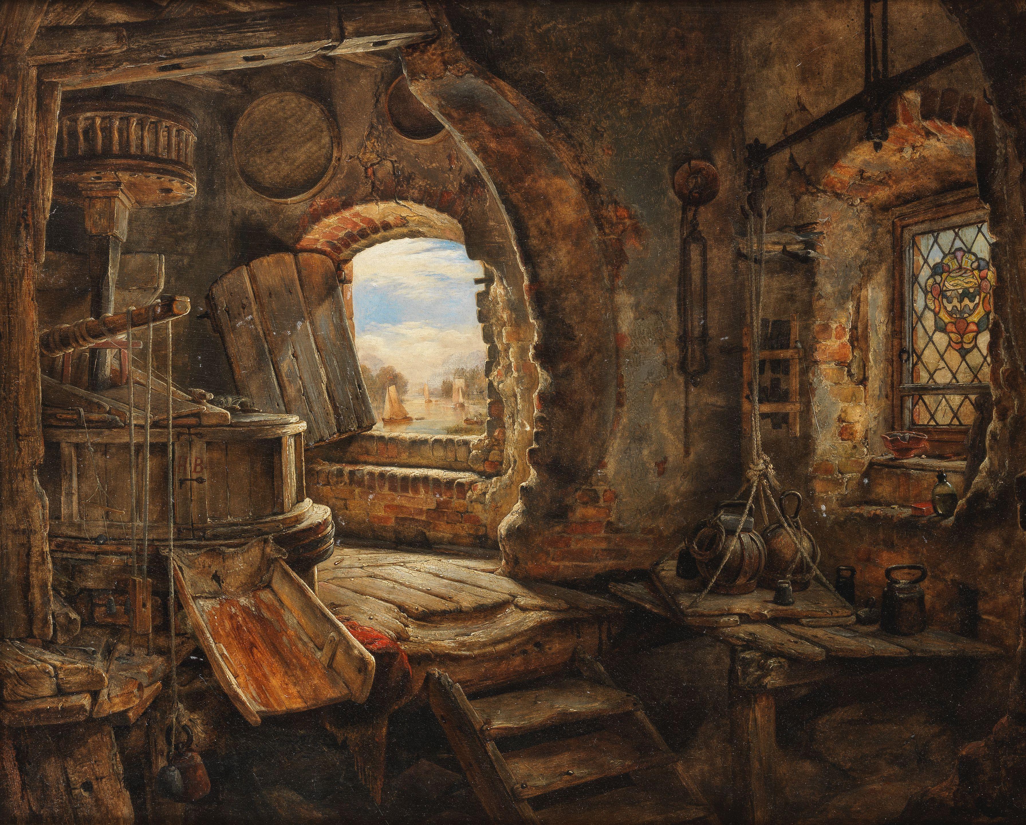 Edward William Cooke, RA - The upper floor of Rembrandt\'s father\'s mill, Koukerk