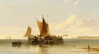 Edward William Cooke - Fischerboote auf stiller See vor der Küste vor Scheveningen