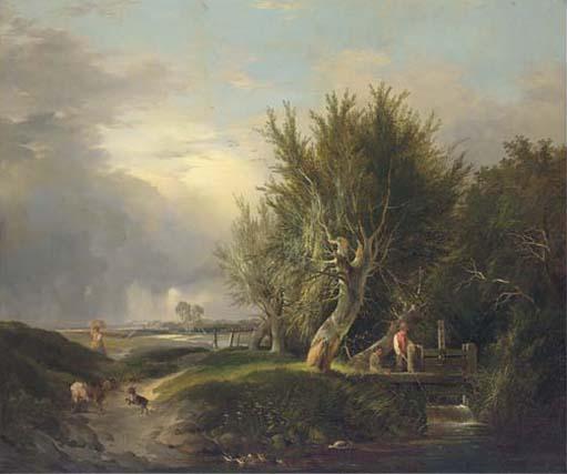 Edward Williams - Boys fishing by a stream