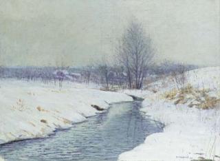 Edward Willis Redfield - Brook and Village in Snow