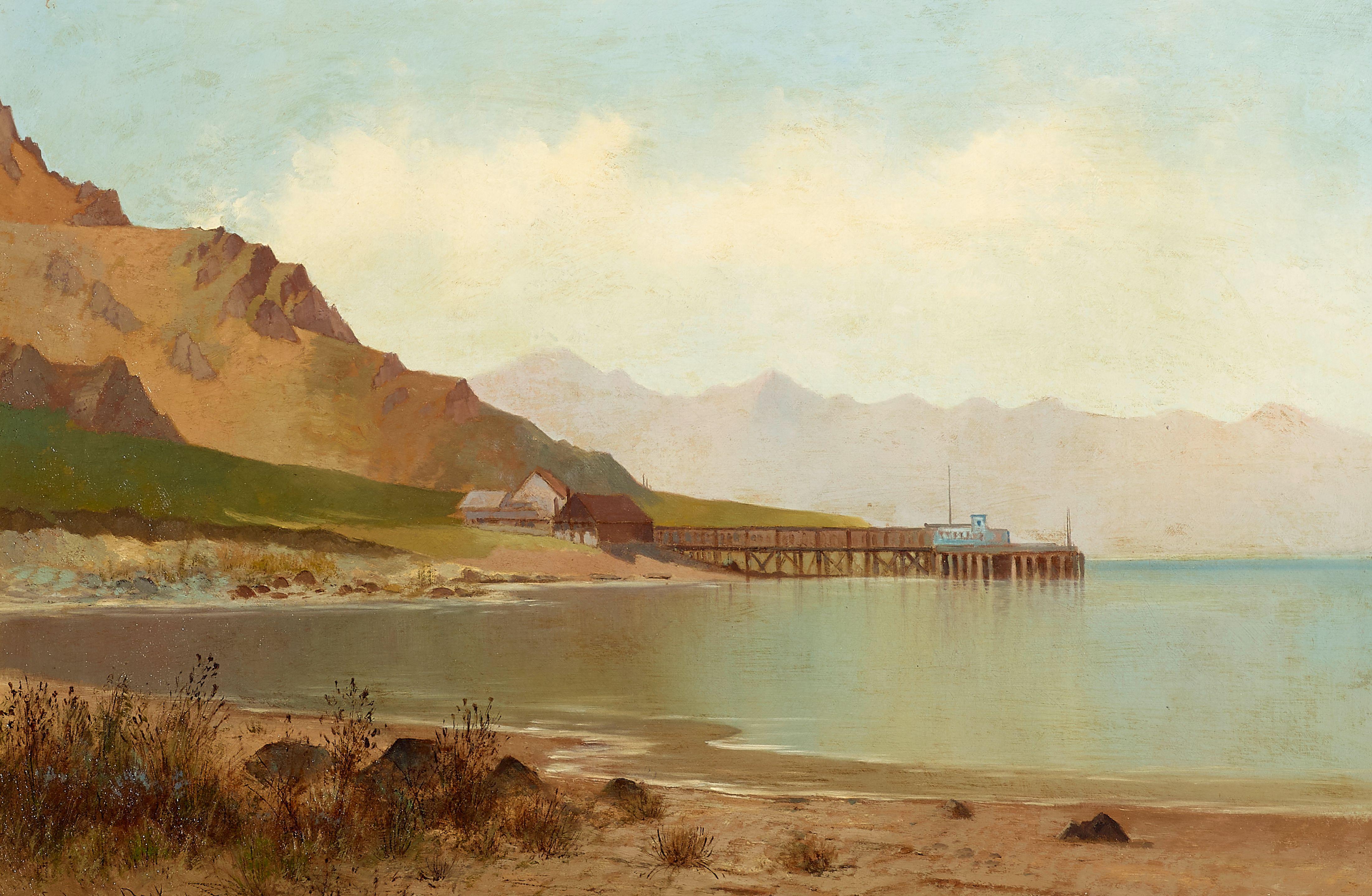 Edwin Deakin - Beach with Pier 16 x 24 in. framed 22 x 30 in.