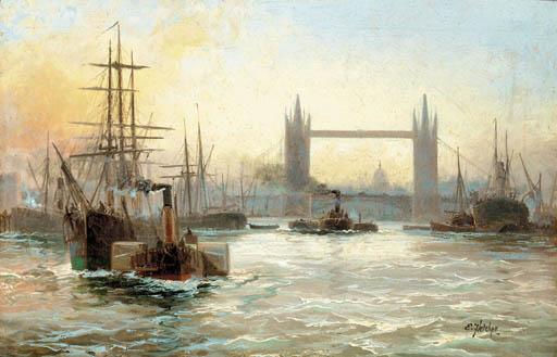 Edwin Fletcher - Shipping On The Thames Below Tower Bridge