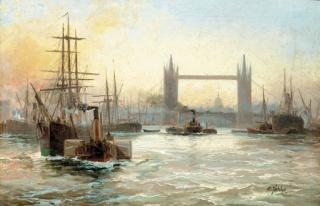 Edwin Fletcher - Shipping On The Thames Below Tower Bridge
