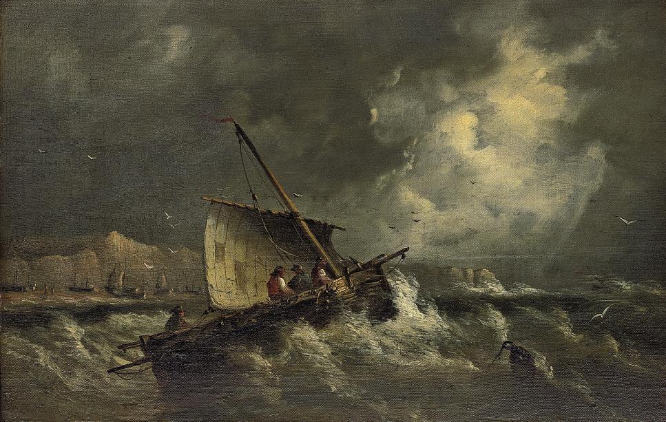 Edwin Hayes, R.H.A., R.I. - Fishing boats in a heavy swell off Hastings