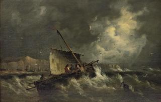 Edwin Hayes, R.H.A., R.I. - Fishing boats in a heavy swell off Hastings