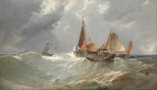 Edwin Hayes RHA, RI, ROI - Lowering the mainsail in difficult conditions