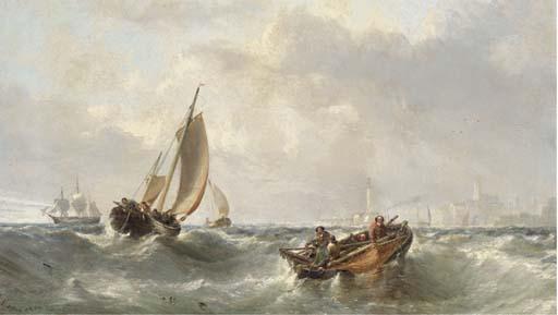 Edwin Hayes - Fishermen off the harbour mouth at Margate