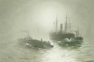 Edwin Henry Eugene Fletcher - Misty morning on the Thames